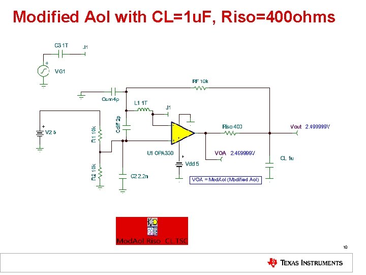 Modified Aol with CL=1 u. F, Riso=400 ohms 10 