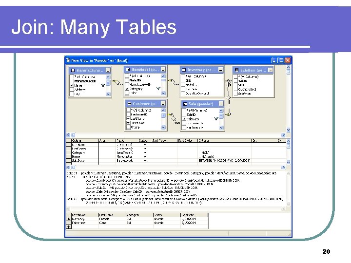 Join: Many Tables 20 