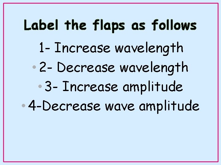 Label the flaps as follows 1 - Increase wavelength • 2 - Decrease wavelength