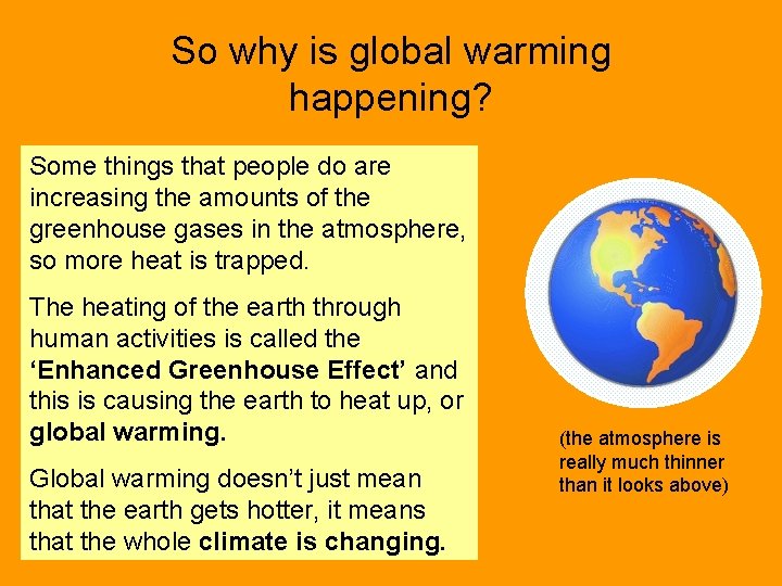 So why is global warming happening? Some things that people do are increasing the