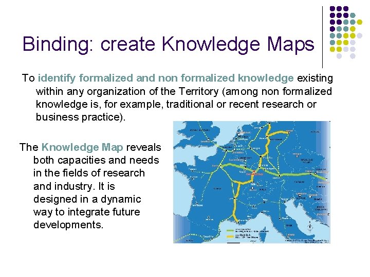 Binding: create Knowledge Maps To identify formalized and non formalized knowledge existing within any