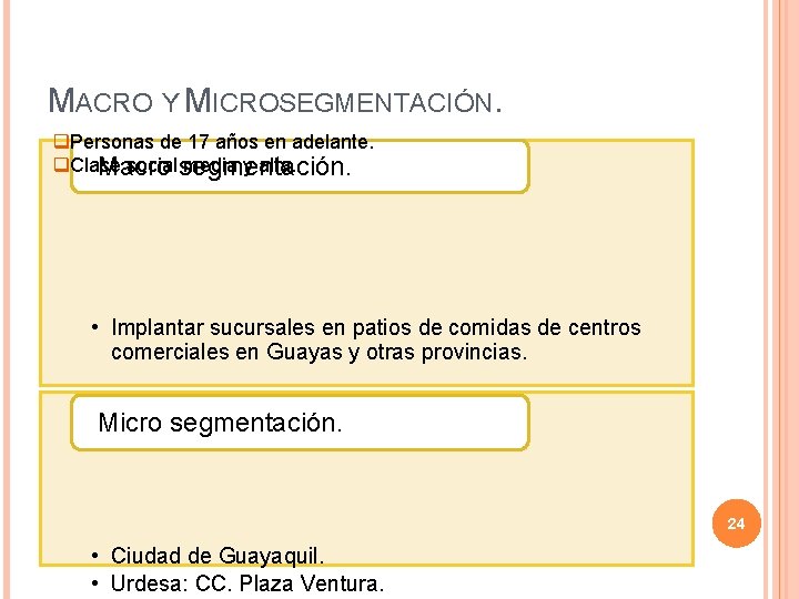 MACRO Y MICROSEGMENTACIÓN. q. Personas de 17 años en adelante. q. Clase social media