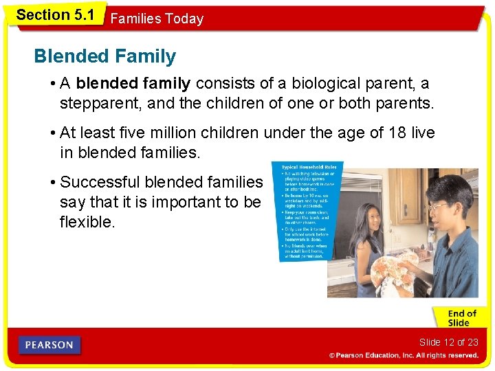 Section 5. 1 Families Today Blended Family • A blended family consists of a