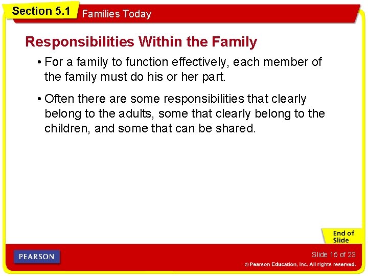 Section 5. 1 Families Today Responsibilities Within the Family • For a family to