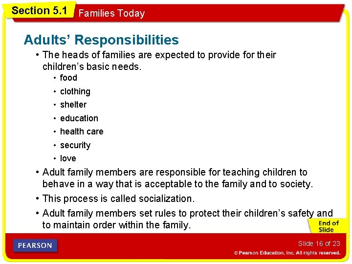 Section 5. 1 Families Today Adults’ Responsibilities • The heads of families are expected