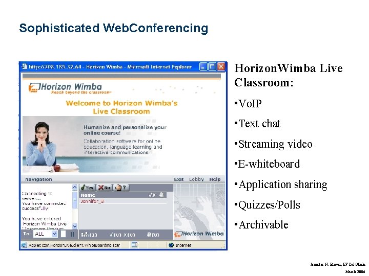 Sophisticated Web. Conferencing Horizon. Wimba Live Classroom: • Vo. IP • Text chat •