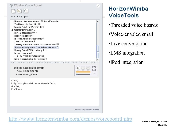 Horizon. Wimba Voice. Tools • Threaded voice boards • Voice-enabled email • Live conversation