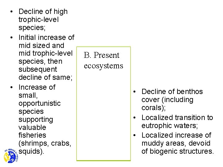  • Decline of high trophic-level species; • Initial increase of mid sized and