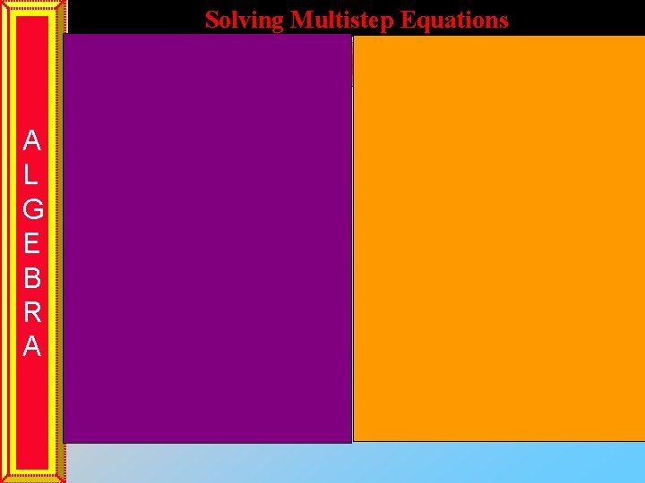 Solving Multistep Equations A L G E B R A 