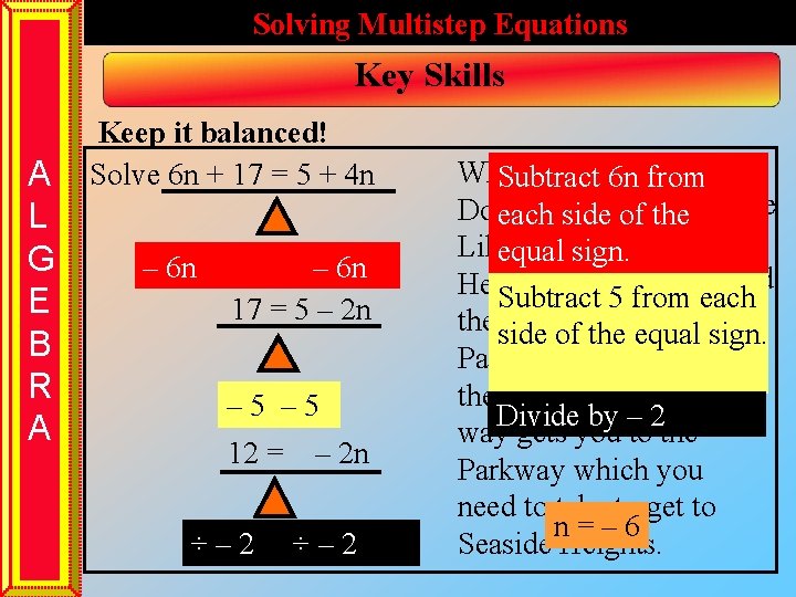 Solving Multistep Equations Key Skills A L G E B R A Keep it