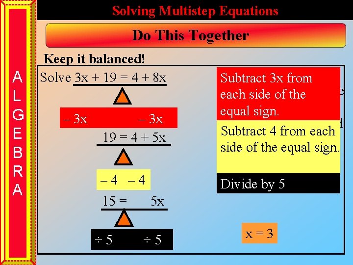 Solving Multistep Equations Do This Together A L G E B R A Keep