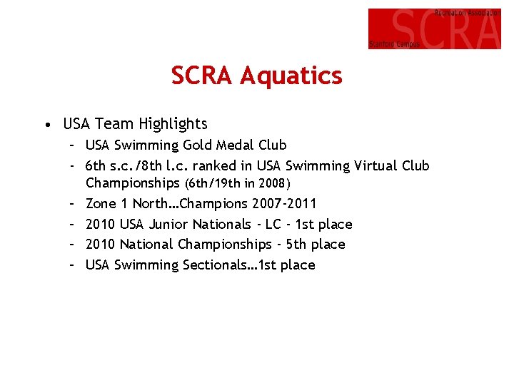 SCRA Aquatics • USA Team Highlights – USA Swimming Gold Medal Club - 6