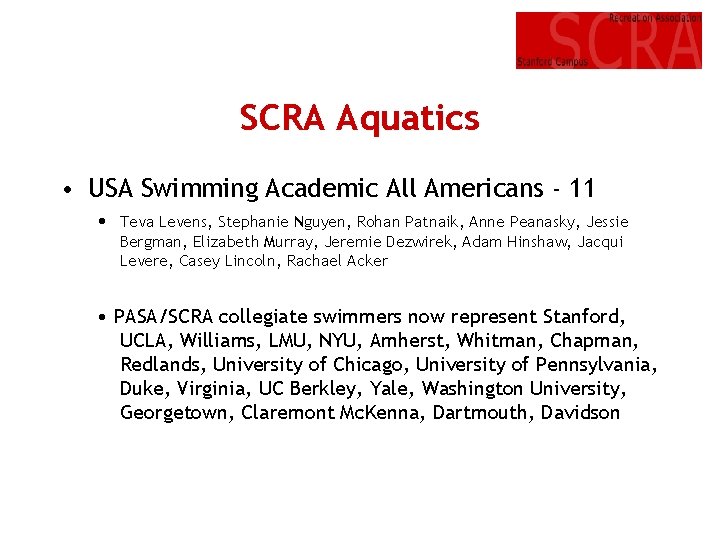 SCRA Aquatics • USA Swimming Academic All Americans - 11 • Teva Levens, Stephanie