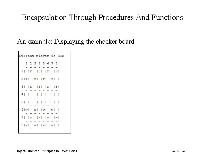 Encapsulation Through Procedures And Functions An example: Displaying the checker board Object-Oriented Principles in