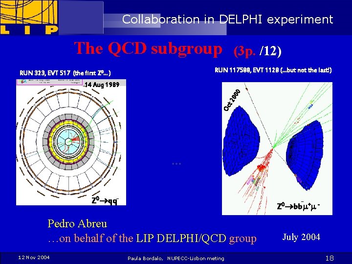 Collaboration in DELPHI experiment The QCD subgroup (3 p. /12) RUN 117588, EVT 1128