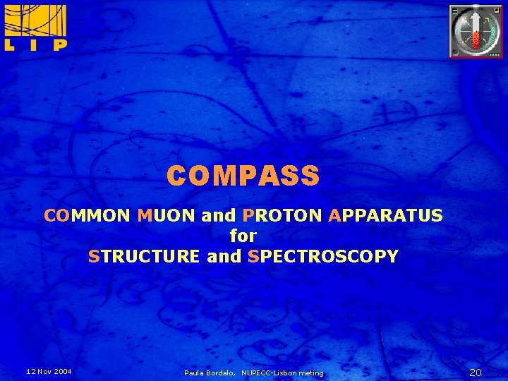 COMPASS COMMON MUON and PROTON APPARATUS for STRUCTURE and SPECTROSCOPY 12 Nov 2004 Paula