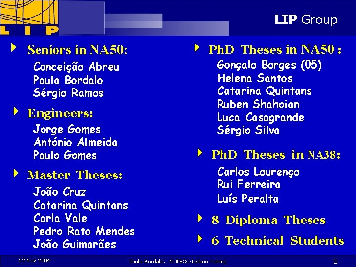 LIP Group 4 Seniors in NA 50: 4 Ph. D Theses in NA 50