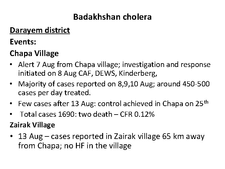 Badakhshan cholera Darayem district Events: Chapa Village • Alert 7 Aug from Chapa village;