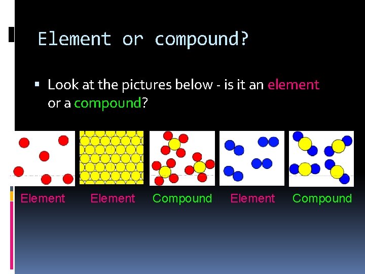 Element or compound? Look at the pictures below - is it an element or