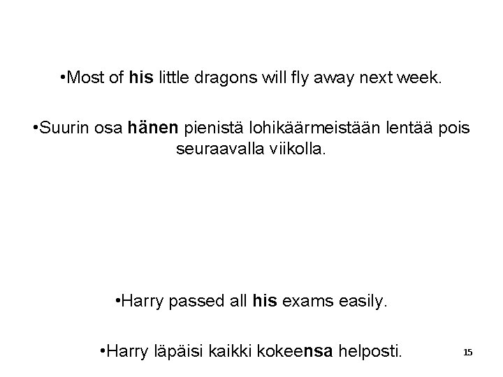  • Most of his little dragons will fly away next week. • Suurin