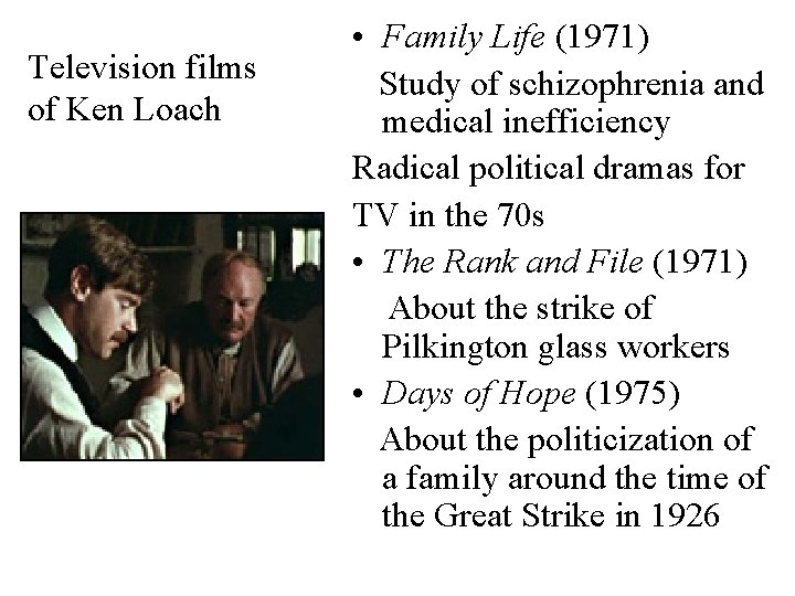 Television films of Ken Loach • Family Life (1971) Study of schizophrenia and medical