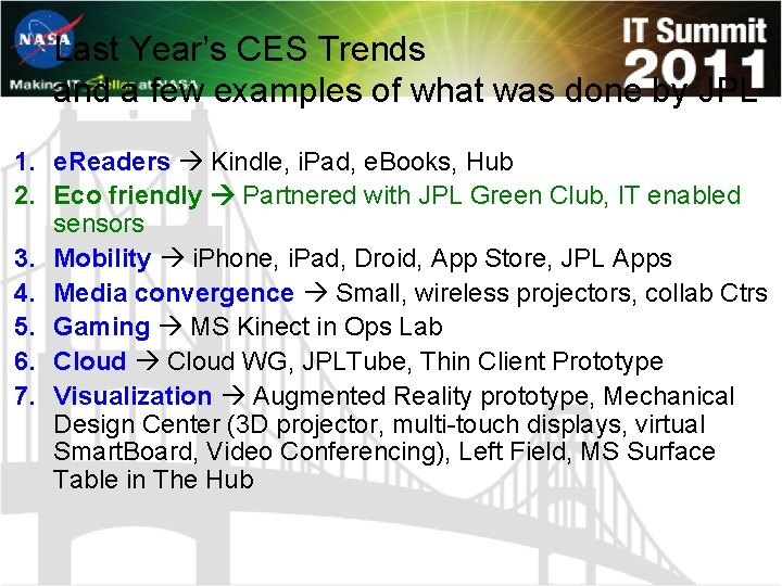 Last Year’s CES Trends and a few examples of what was done by JPL