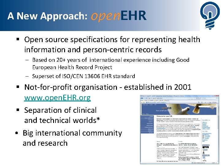 A New Approach: Open source specifications for representing health information and person-centric records –