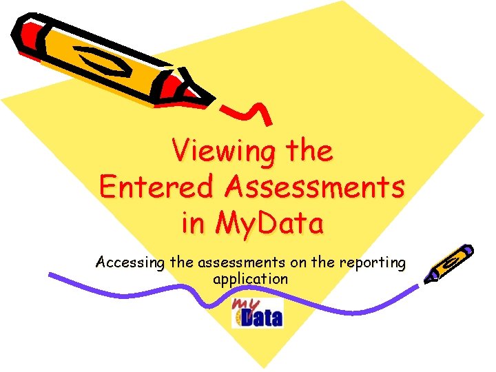 Viewing the Entered Assessments in My. Data Accessing the assessments on the reporting application