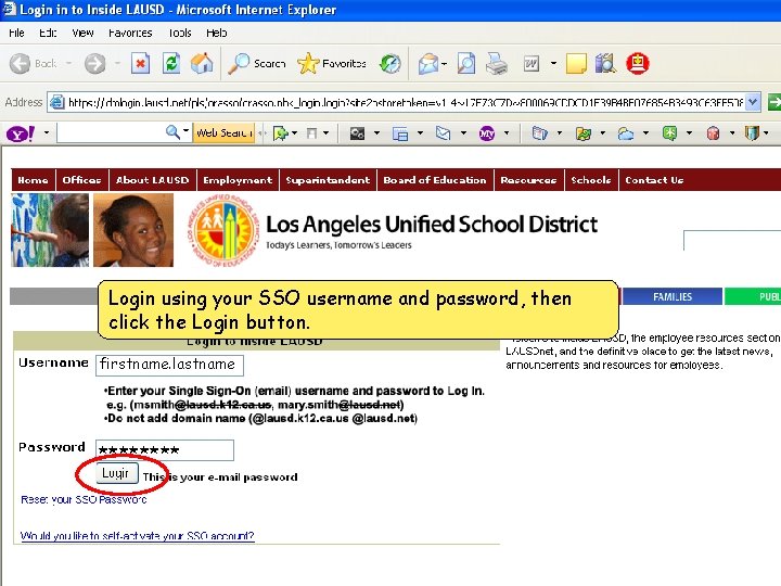 Login using your SSO username and password, then click the Login button. firstname. lastname