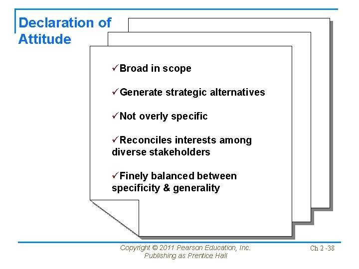 Declaration of Attitude üBroad in scope üGenerate strategic alternatives üNot overly specific üReconciles interests