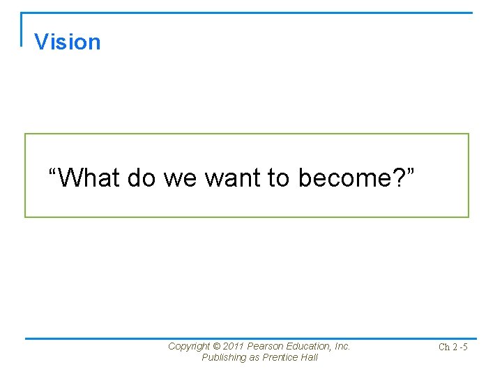 Vision “What do we want to become? ” Copyright © 2011 Pearson Education, Inc.