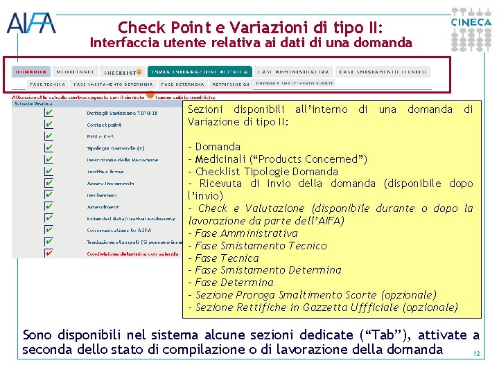 Check Point e Variazioni di tipo II: Interfaccia utente relativa ai dati di una