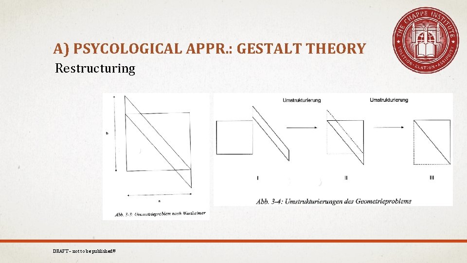 A) PSYCOLOGICAL APPR. : GESTALT THEORY Restructuring DRAFT – not to be published!! 