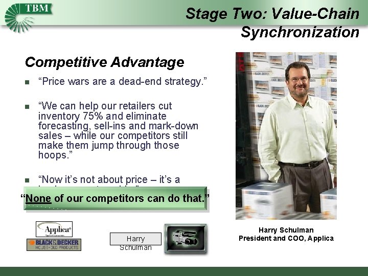 Stage Two: Value-Chain Synchronization Competitive Advantage n “Price wars are a dead-end strategy. ”