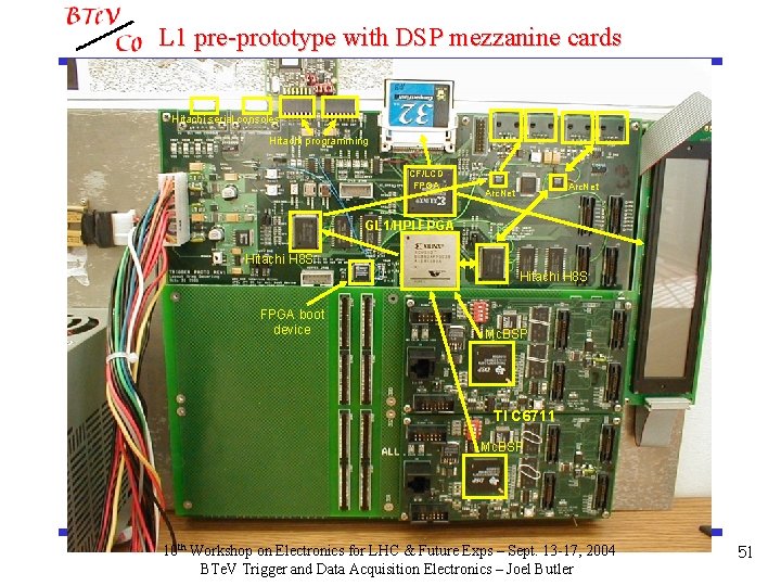 L 1 pre-prototype with DSP mezzanine cards Hitachi serial consoles Hitachi programming CF/LCD FPGA