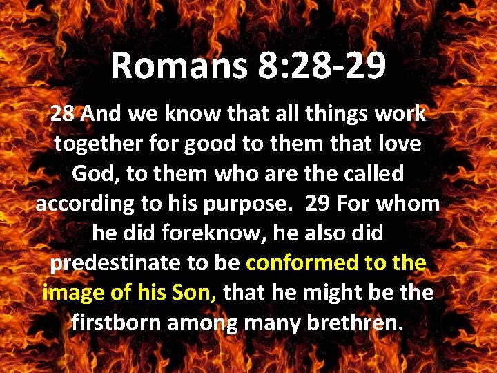 Romans 8: 28 -29 28 And we know that all things work together for