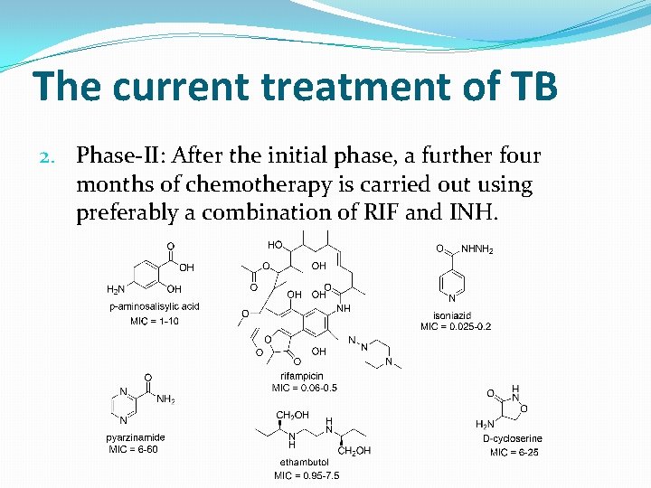 The current treatment of TB 2. Phase-II: After the initial phase, a further four