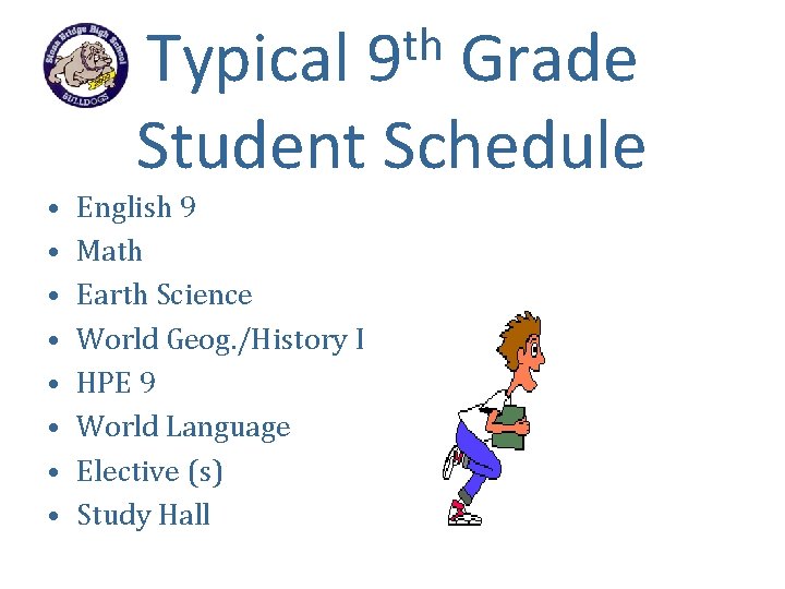 th 9 Typical Grade Student Schedule • • English 9 Math Earth Science World