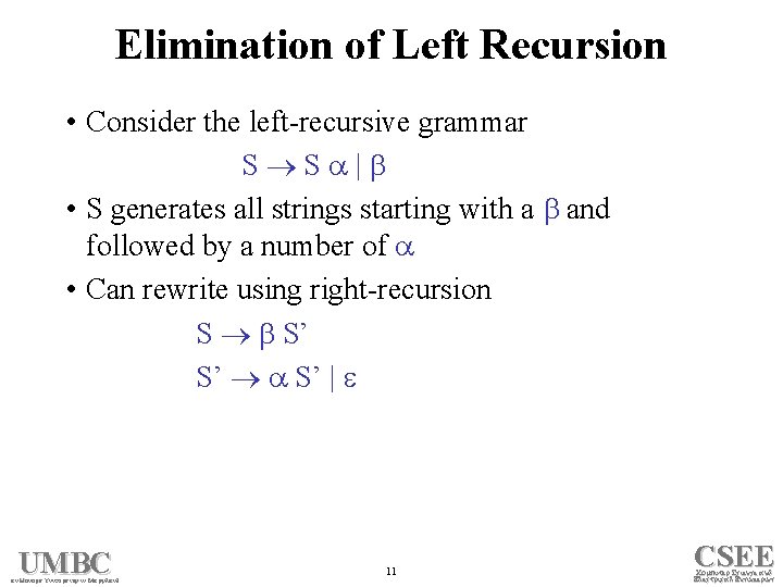 Elimination of Left Recursion • Consider the left-recursive grammar S S | • S
