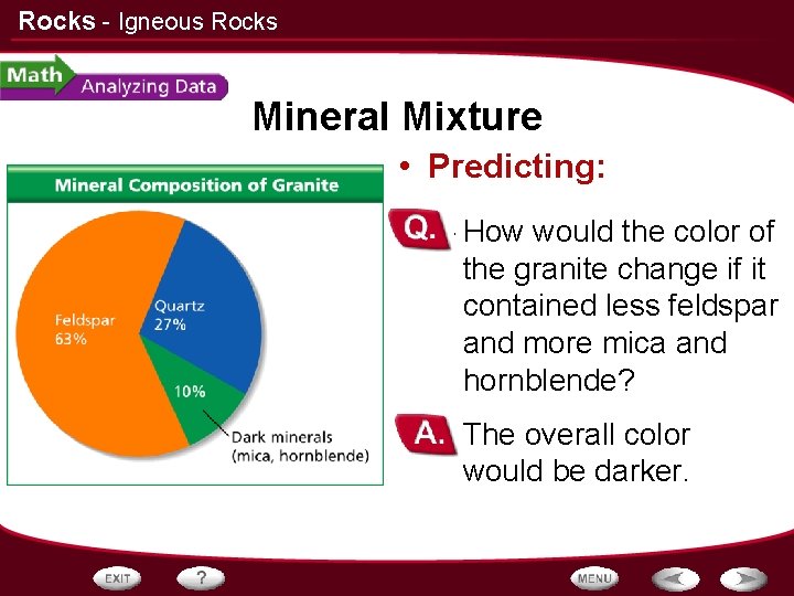 Rocks - Igneous Rocks Mineral Mixture • Predicting: – How would the color of