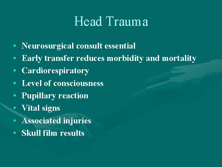 Head Trauma Objectives A Review specific of anatomy
