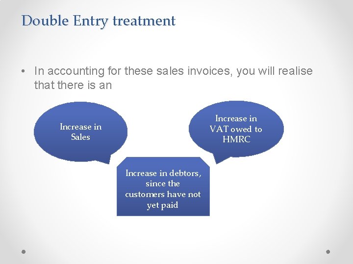 Double Entry treatment • In accounting for these sales invoices, you will realise that