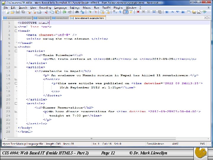 CIS 4004: Web Based IT (Inside HTML 5 – Part 2) Page 12 ©