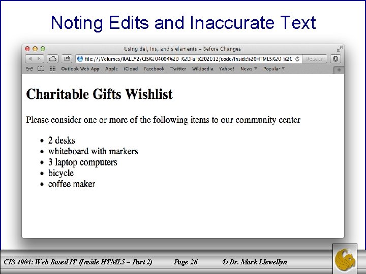 Noting Edits and Inaccurate Text CIS 4004: Web Based IT (Inside HTML 5 –