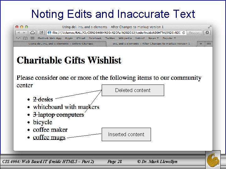 Noting Edits and Inaccurate Text Deleted content Inserted content CIS 4004: Web Based IT