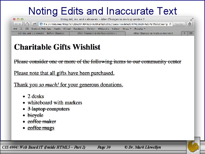 Noting Edits and Inaccurate Text CIS 4004: Web Based IT (Inside HTML 5 –