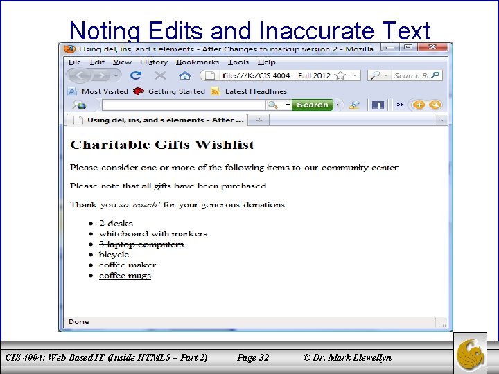 Noting Edits and Inaccurate Text CIS 4004: Web Based IT (Inside HTML 5 –