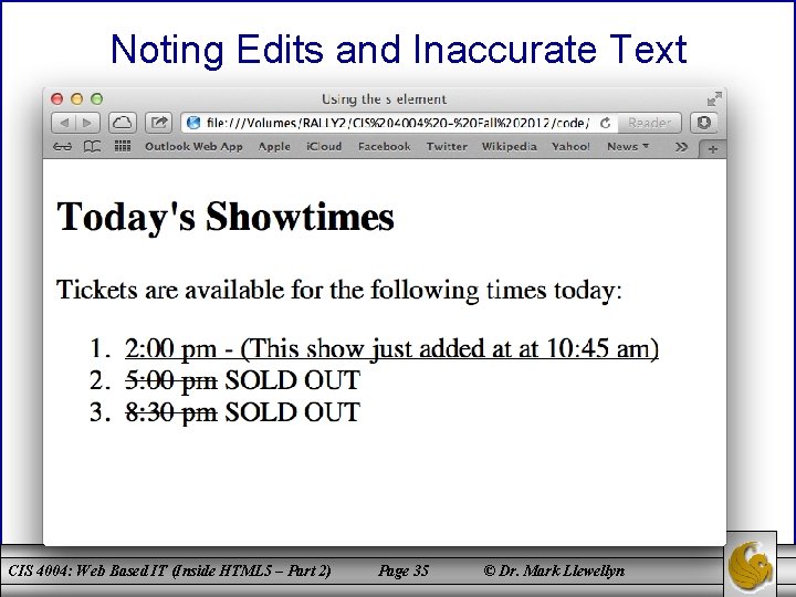 Noting Edits and Inaccurate Text CIS 4004: Web Based IT (Inside HTML 5 –