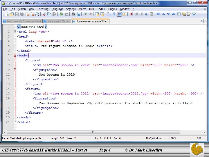Marking Up Figures And Captions CIS 4004: Web Based IT (Inside HTML 5 –