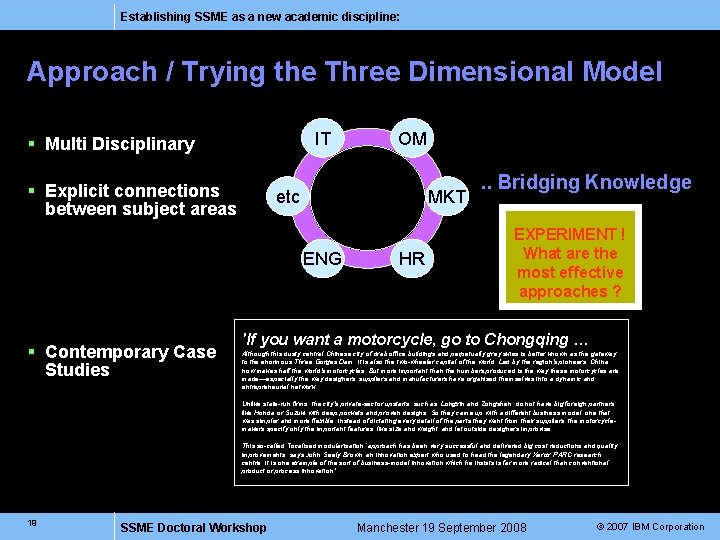 Establishing SSME as a new academic discipline: Approach / Trying the Three Dimensional Model